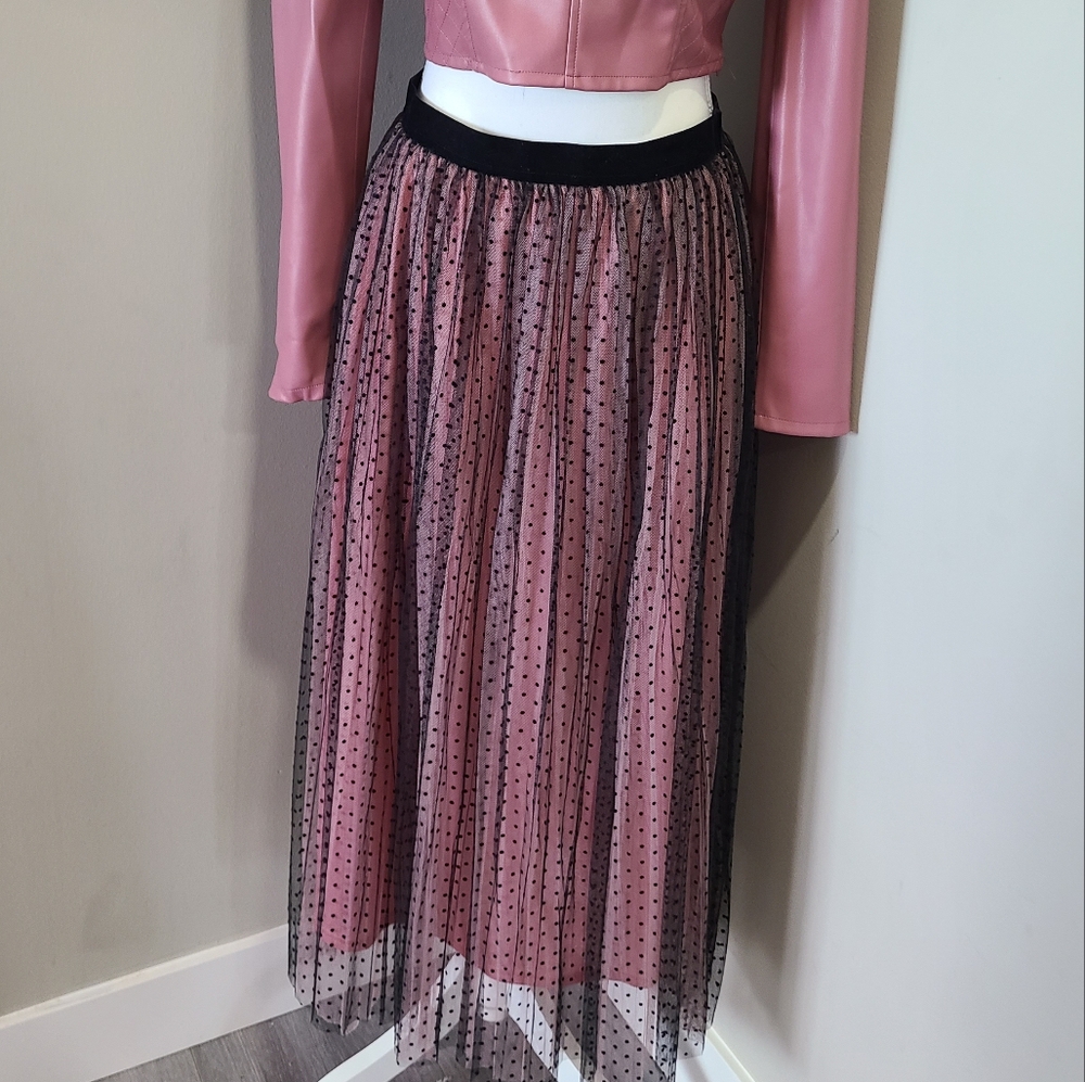 Zara Pink and Black Pleated Midaxi Skirt for Cocktail